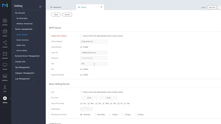 MagicInfo Services on how to activate server notifications