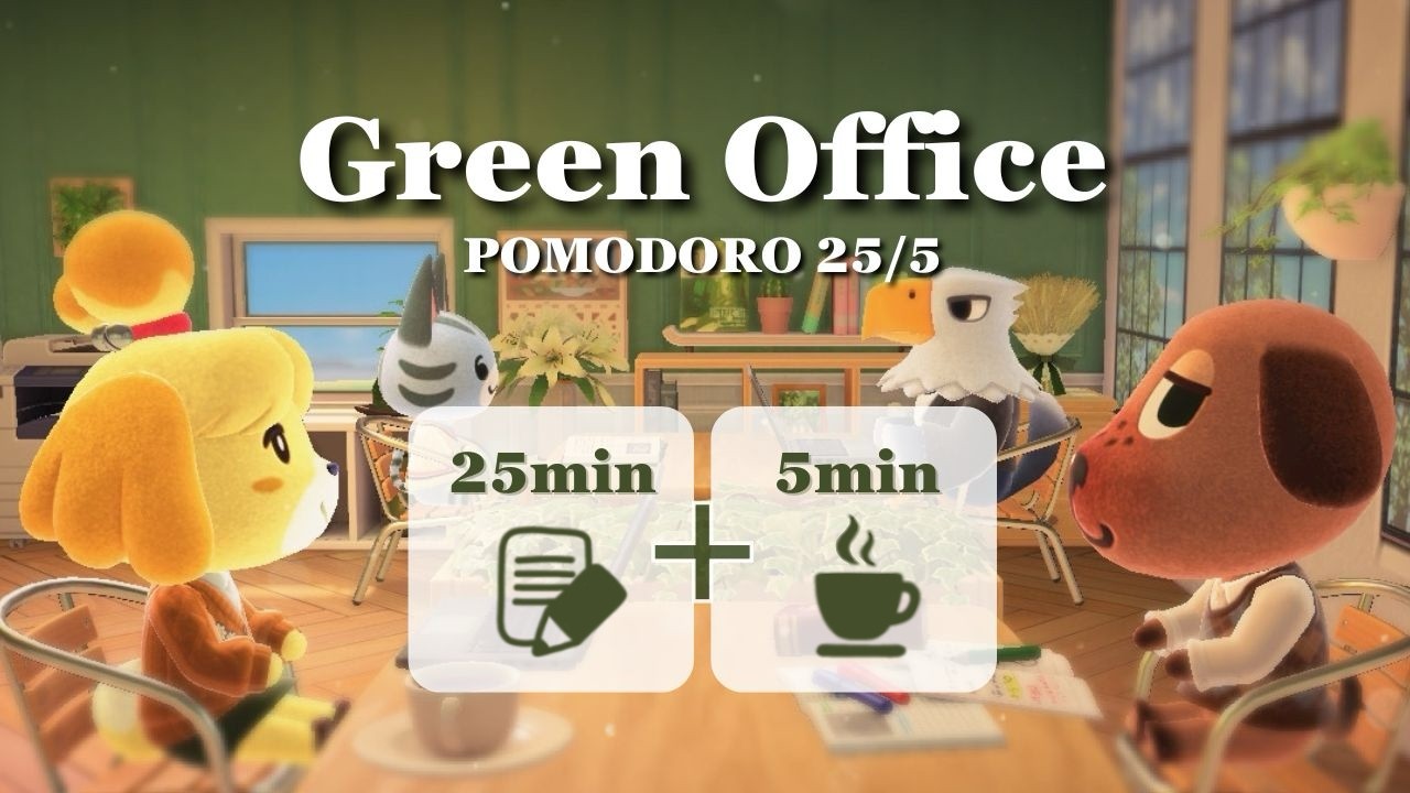 【あつ森ポモドーロ】緑のある静かなオフィスで集中💻🌿／作業用・勉強用BGM／あつ森環境音／study with me