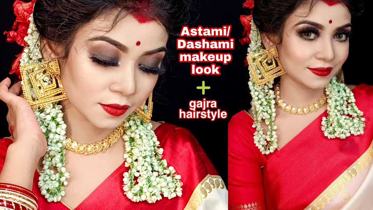 Durga Puja Makeup and Hairstyle _ Traditional Bengali Look_哔哩哔哩_bilibili