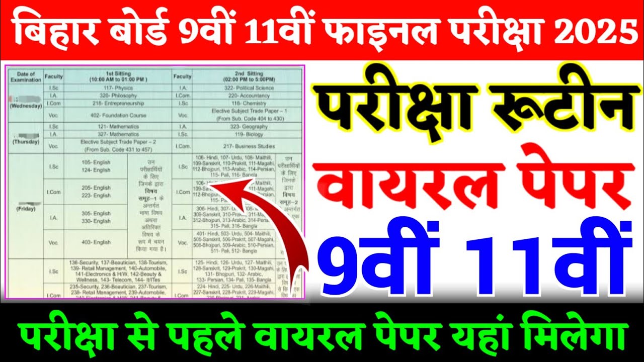 Bihar board class 9th 11th final exam routine out 2025 | Class 9th 11th ...