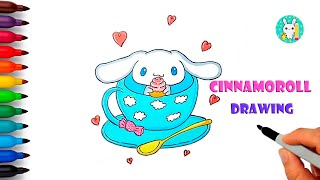 How to draw Cinnamoroll 💙💛 Cute Cinnamoroll in a cup drawing easy step by step