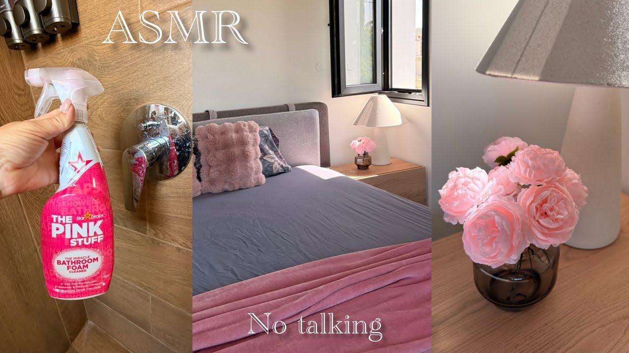 DEEP CLEANING MY BEDROOM & BATHROOM 🌸🫧💐| No Talking ASMR