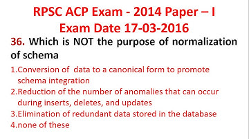 Q.36 | ACP Analyst Cum Programmer Vacancy RPSC ACP 2024 Vacancy | DBMS | Normalization Purpose Hindi