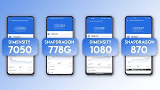 Dimensity 7050 Vs Snapdragon 778g Vs Dimensity 1080 Vs Snapdragon 870  Antutu Benchmark U0026 Specs