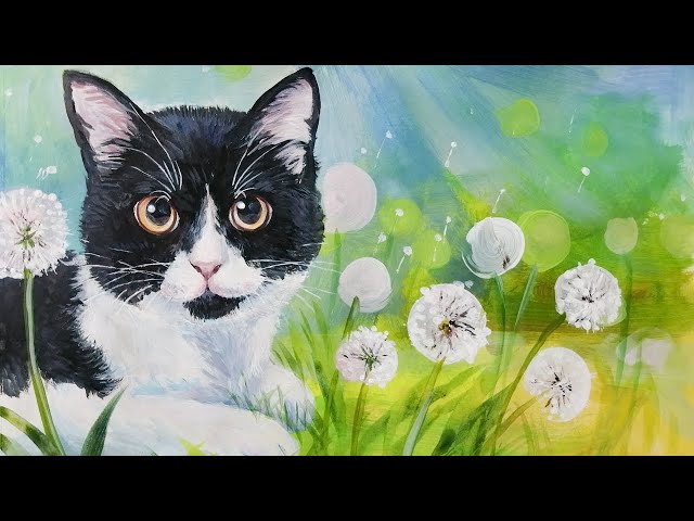 Draw a Cute Cat with Acrylic / How to Draw a Cat / 丙烯画猫咪