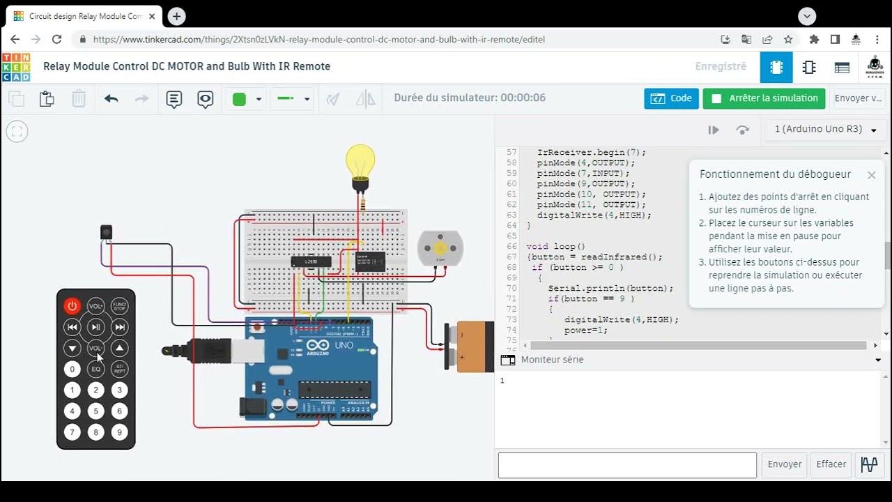 Relay Module Control DC MOTOR and Bulb With IR Remote TinkerCad ...
