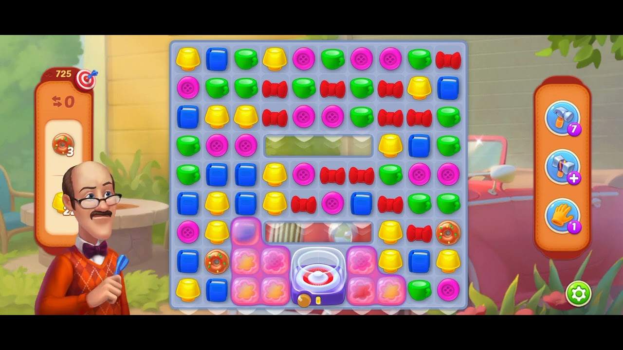 HomeScapes Level 725 Walkthrough One Shot Level Donut Yellow Tile