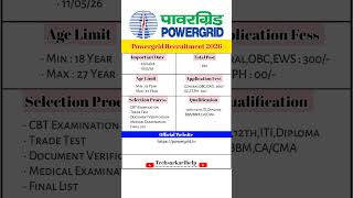 PowerGrid Vacancy 2026 📢 Online Form Start | Check Now #powergrid #govtjobs #short #sarkarijob
