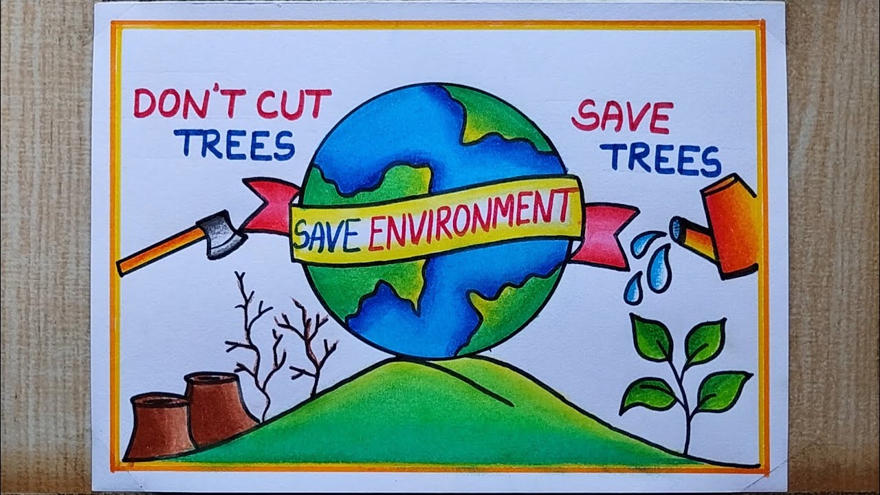 How to draw save trees drawing / save trees save earth save nature poster  easy - YouTube