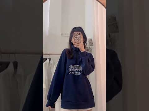 Video Áo sweater nữ tay dài form rộng cổ sơ mi khóa kéo đi... - youtube