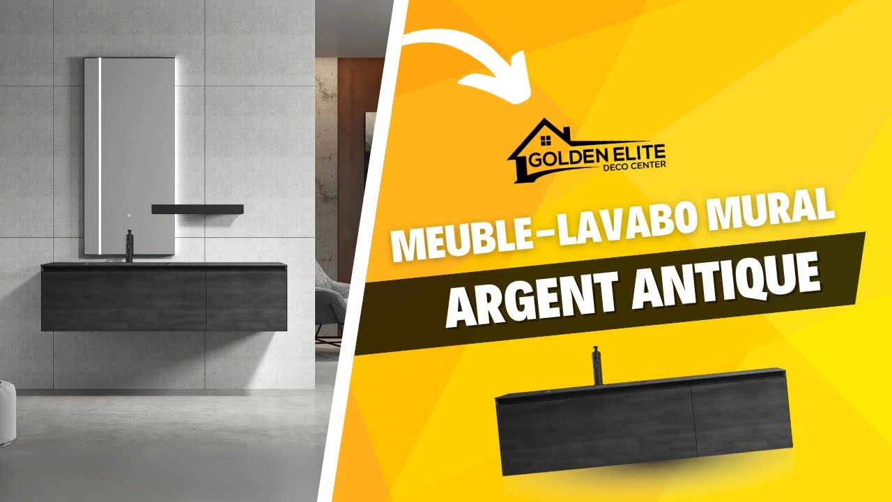 Vanité Argent Antique – Design flottant élégant avec étagère noire