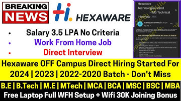 Hexaware OFF Campus Mass Hiring Started 2024 | 2023 | 2022-2020 No Test, Direct Interview Don