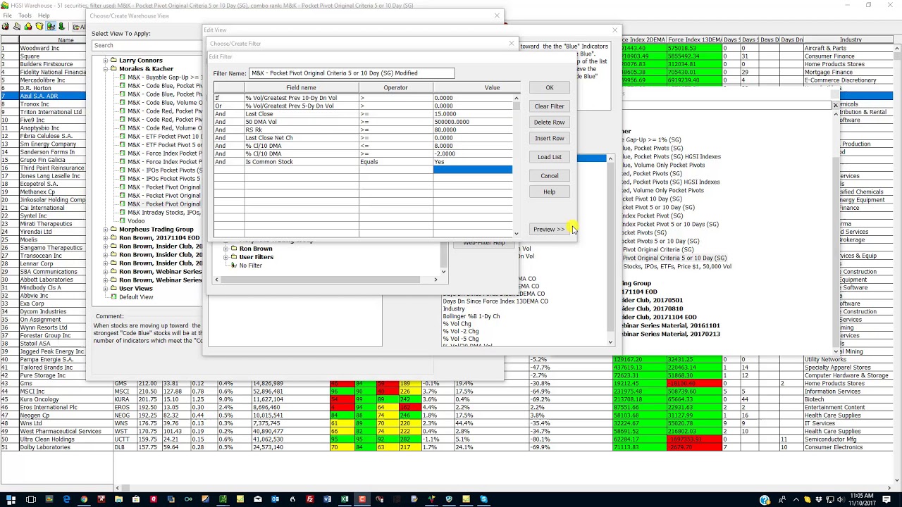 HGSI Investment Software, Modifying a Warehouse View and Filter