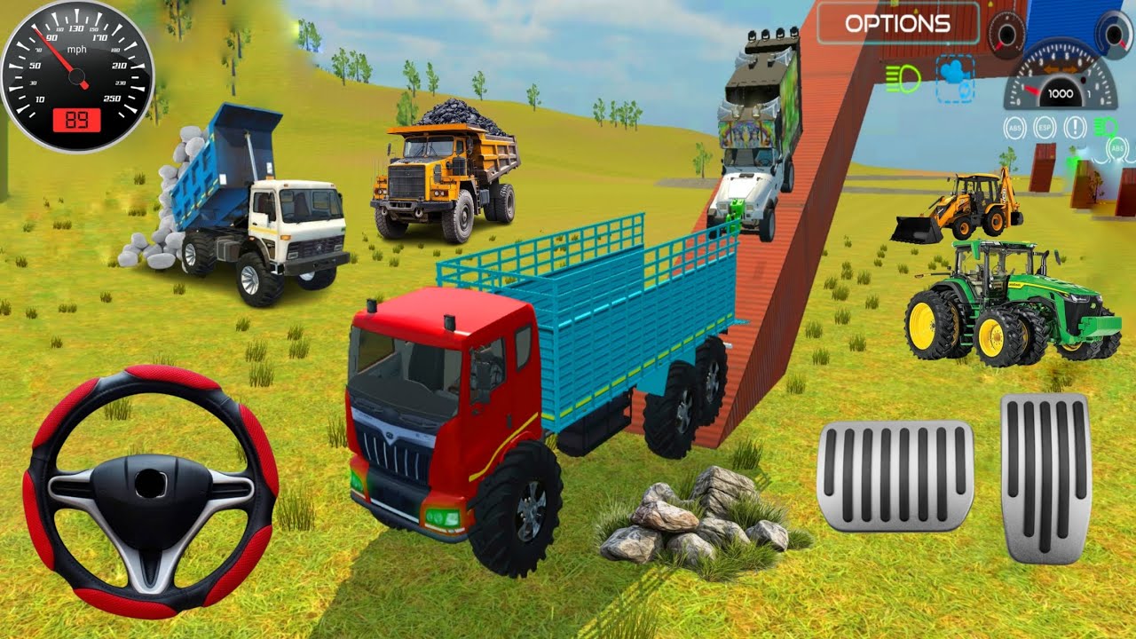 🛑 Realistic JCB and DJ unloading 😱🔥 stone 🏗️ from truck dumpher 🚒🤯 village area 2026 #games #jcb 