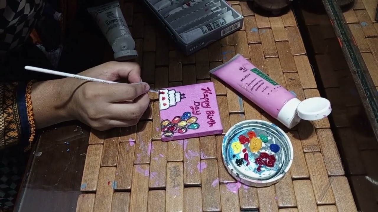 how to make a birthday 🎉 mini canvas|Canvas for Acrylic painting||birthday canvas|