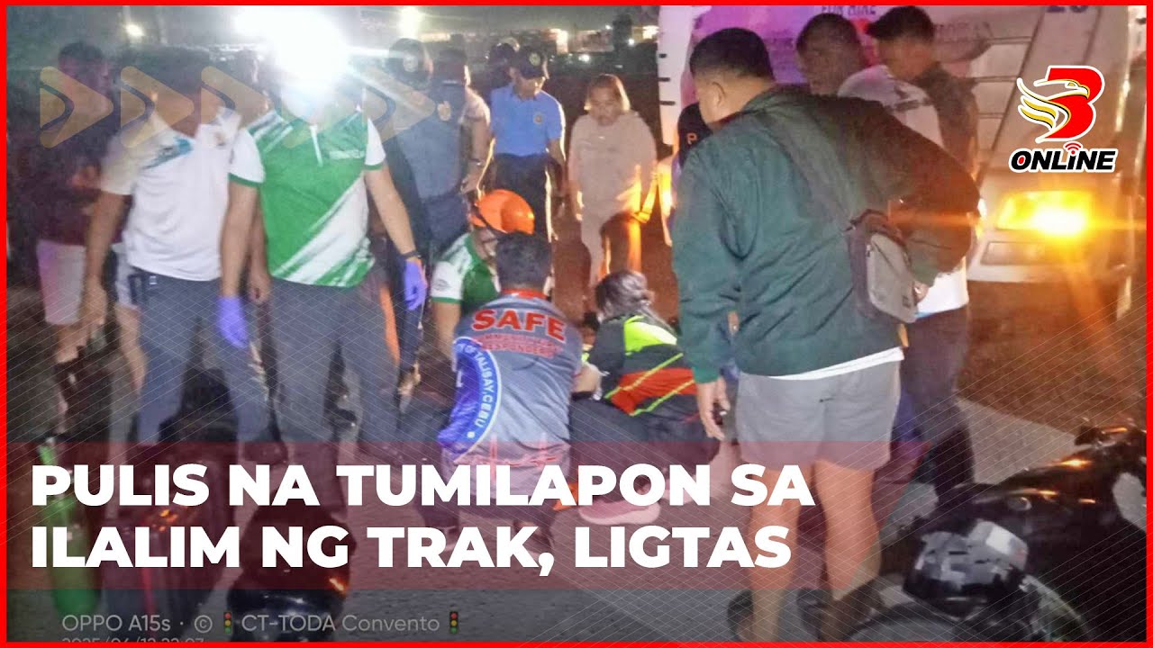 ⁣Pulis na tumilapon sa ilalim ng trak, ligtas