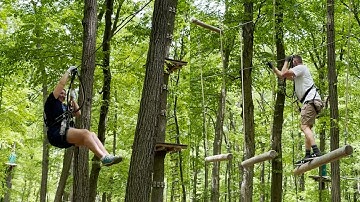 Test your limits at this treetop adventure course!