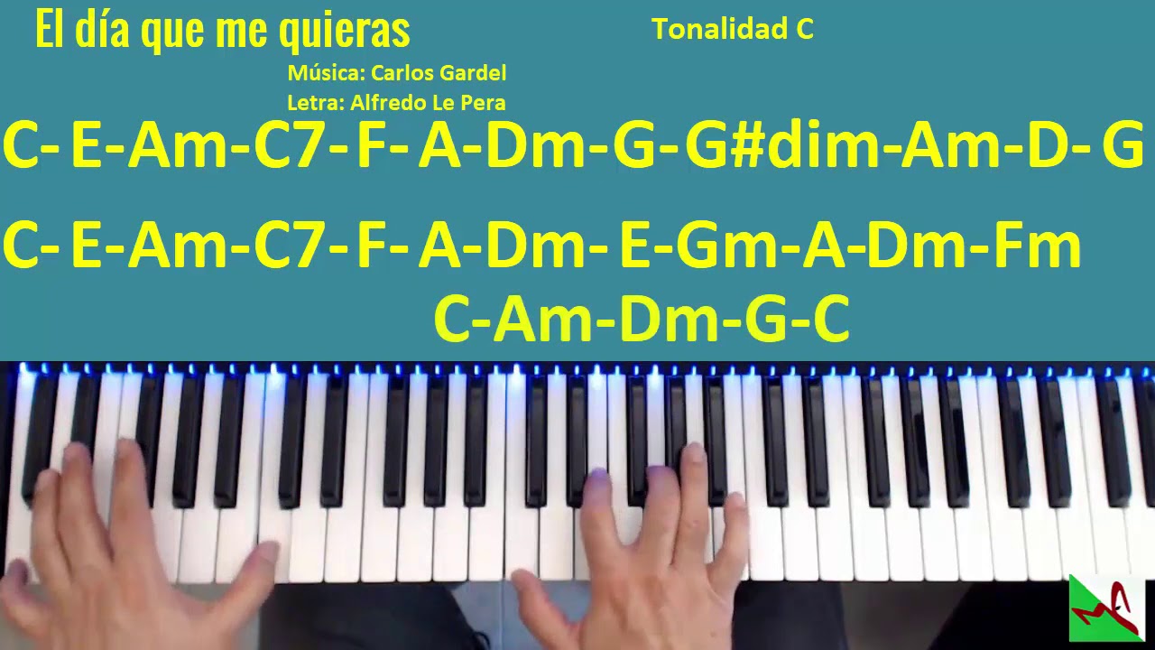 Como tocar la canción El día que me Quieras. Acordes en el Piano