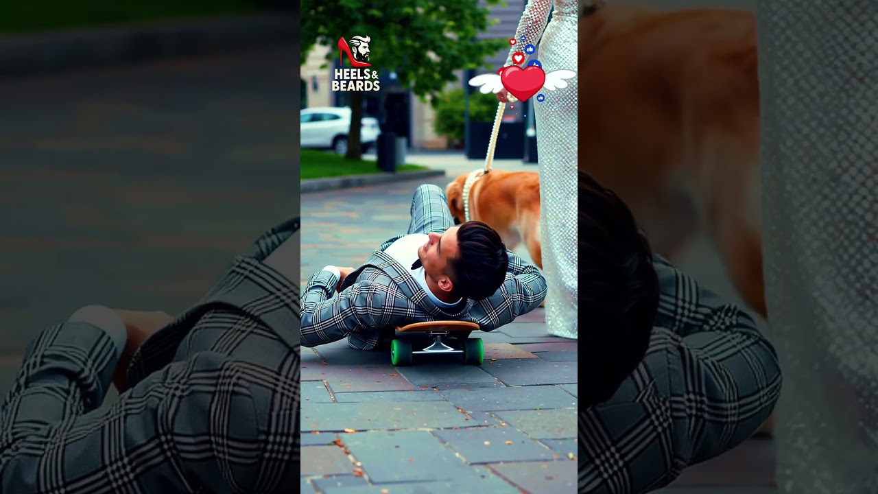 Man in Suit Rides Skateboard Lying Down | Bold Street Fashion Performance with Heels & Beards