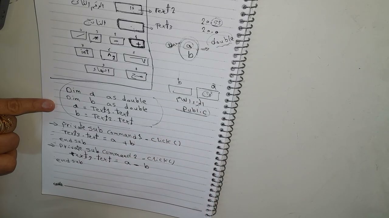 المحاضرة السادسة برنامج الالة الحاسبة وحل اسئلة الامتحانات