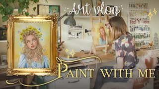 Paint with me a cute girl portrait 🌞 Cozy art vlog 🌿🍄 Studio days with artist ✨ Dreamy art vlog