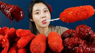 MUKBANG ASMR | Red Cheetosfrom USA Hotdog Cheese Stick Onion Ring & Fire Chicken Eatingsound 아라 Ara