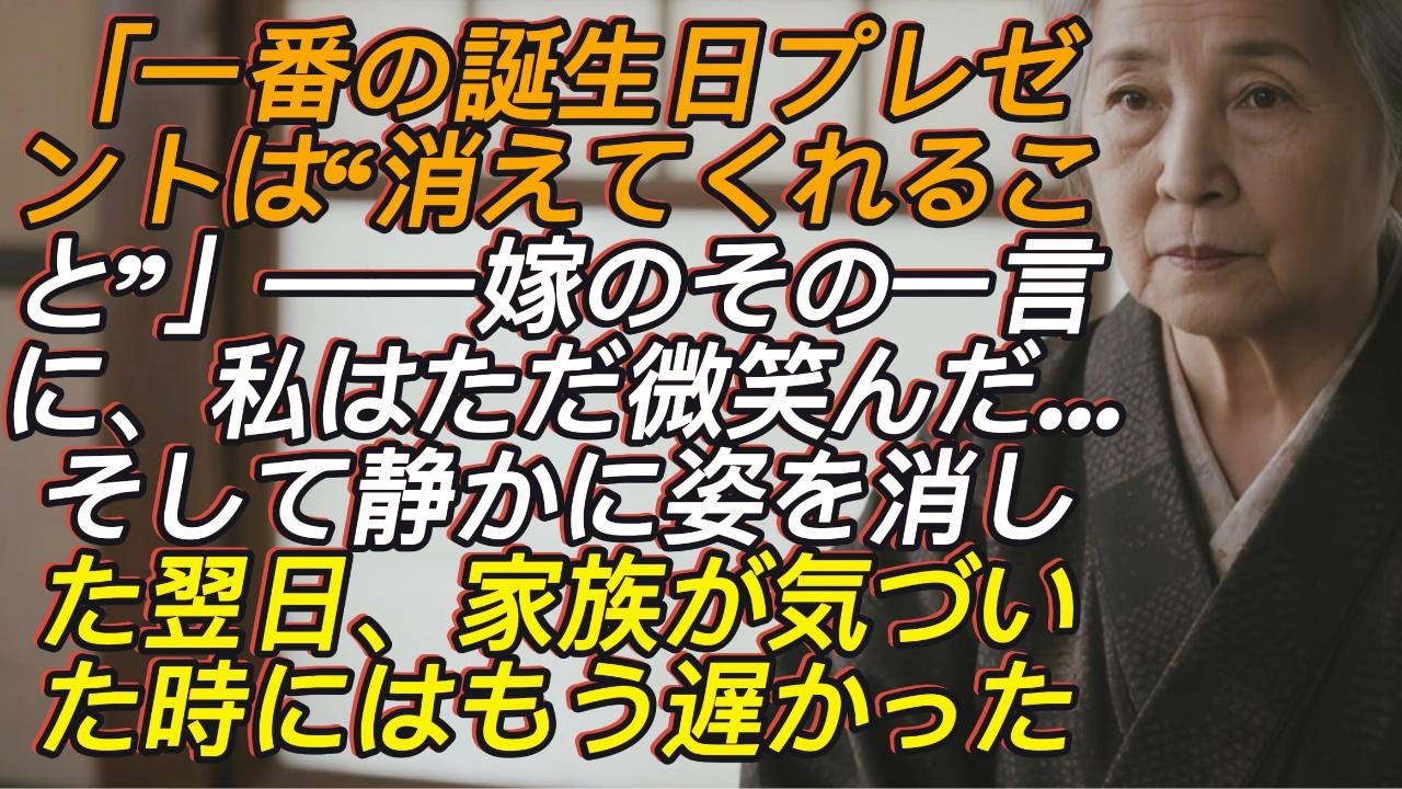 「一番のプレゼントは“消えること”」誕生日に嫁から告げられた一言…私は微笑み静かに姿を消した→翌日、家族が気づいた時にはすべてが遅すぎた