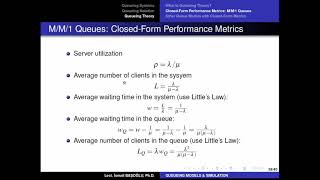 Simulation Modeling 60 Queueing Theory and Closed-Form Performance Metrics for M/M/1 Queues