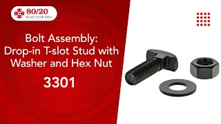 80/20: Bolt Assembly - Black Drop-in T-slot Stud with Washer and Hex Nut (3301)