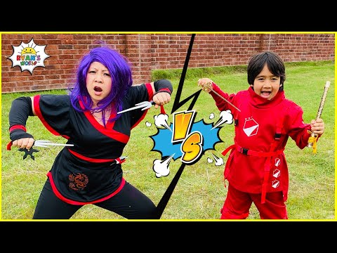 Ninja Ryan vs Dragon Ninja Mommy Master the elements Challenge!