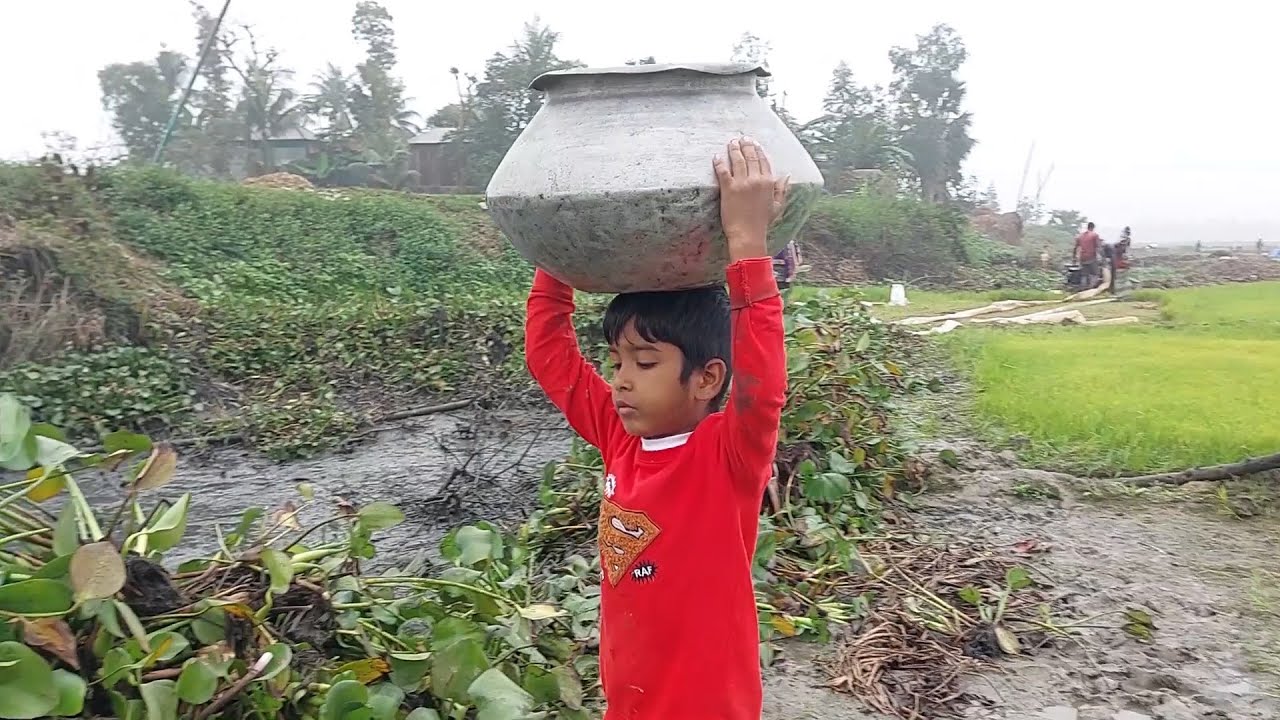 লিখনের মাথায় মাছের বোঝা লিখন কি পারবে  \ Amazing Village Fishing \ Our village life