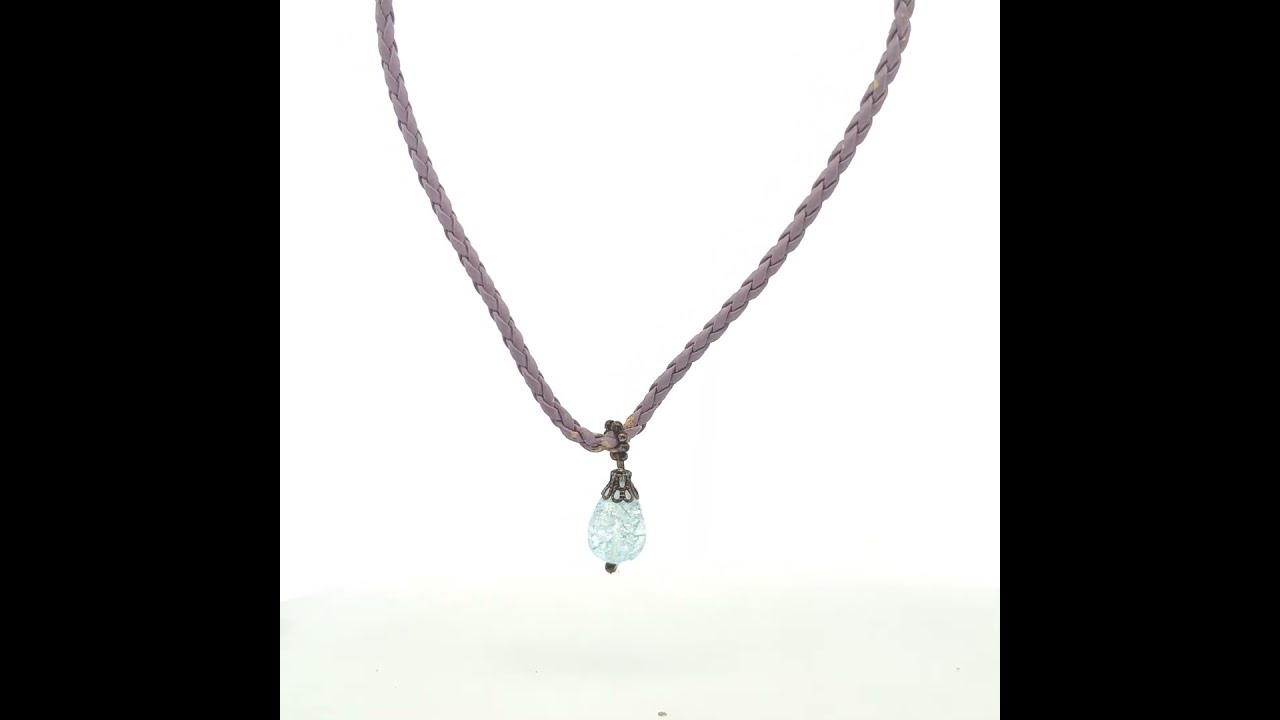 Handcrafted Purple Braided Leather Cord with Blue Drop Stone Necklace
