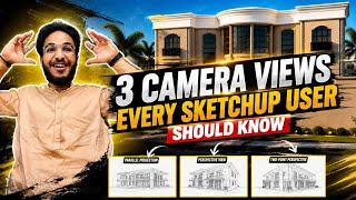 3 Camera Views in SketchUp | Perspective, Parallel Projection & Two-Point Perspective #viral #3d 
