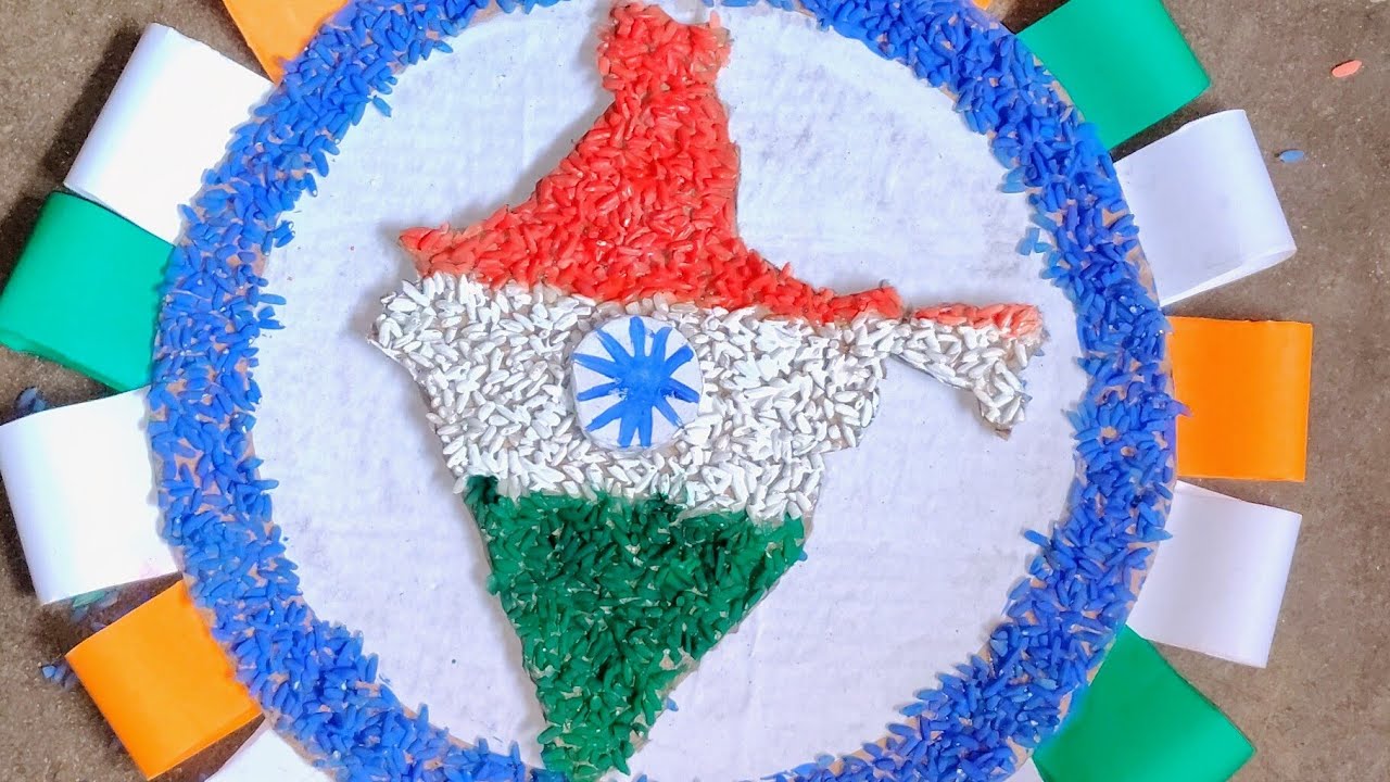 Easy India map craft making with rice . 