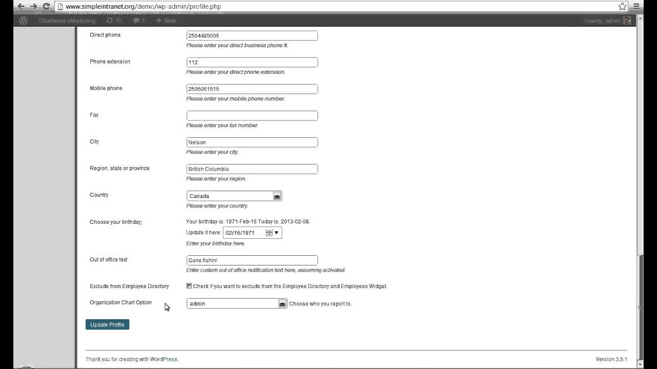 Demo #6: Simple Intranet WordPress Plugin Widgets