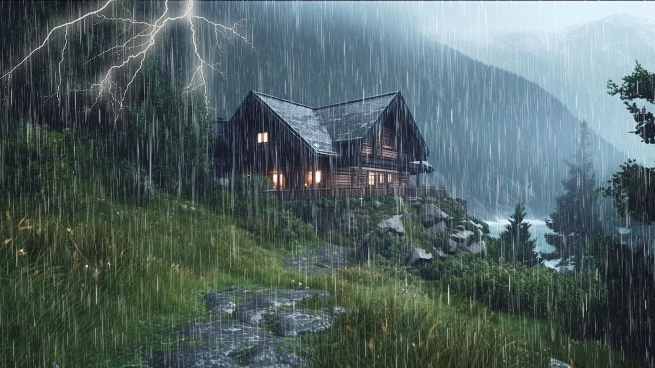 Heavy Rainstorms At The House On The Mountainside, Relaxing Rain Sounds
