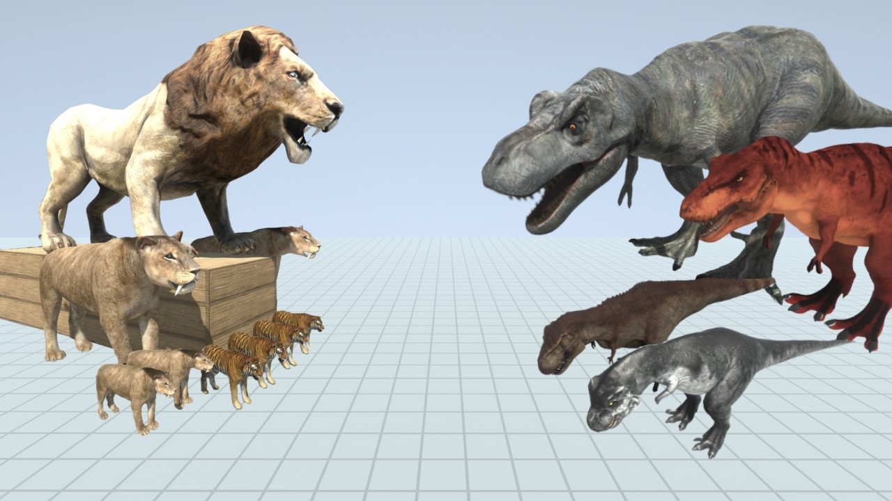 Lion Team vs Tyrannosaurus Rex Team | Dinosaur Arena Challenge - ARBS