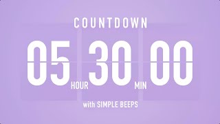 5 Hour 30 Minute Countdown Timer ⏳ Flip Clock with Bell Alerts 💜🔔