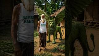 Amazing Palm Leaf Winged Lion Cleanup 🍃 | Bamboo Hands Grandpa Art #shorts