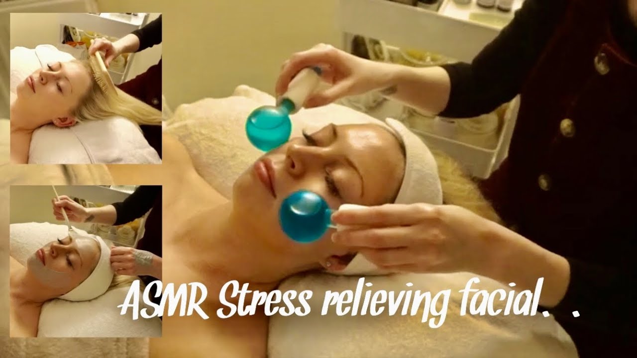 ASMR Stress relieving facial with Ice Globes, hair brushing & scalp massage! (soft spoken)