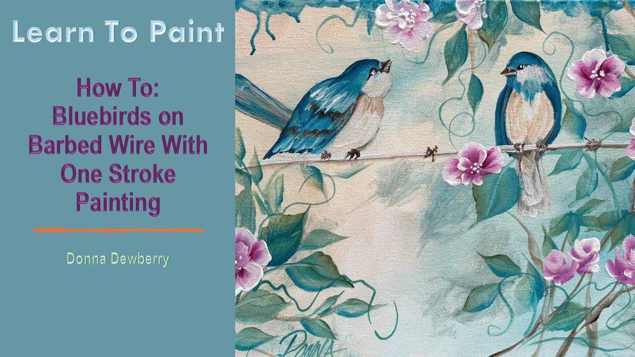 Научитесь рисовать одним мазком — Расслабьтесь и рисуйте с Донной: Синие птицы на колючей проволо...