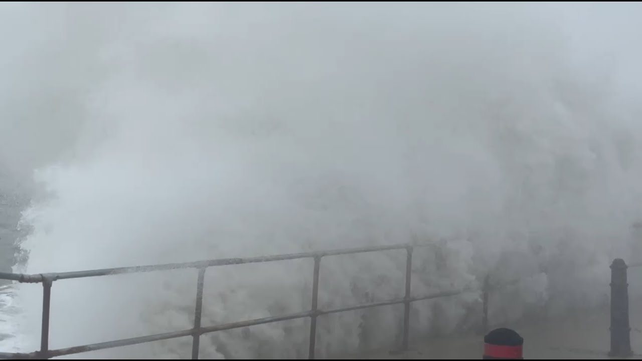 Extreme weather conditions and enormous waves at high tide Selsey
