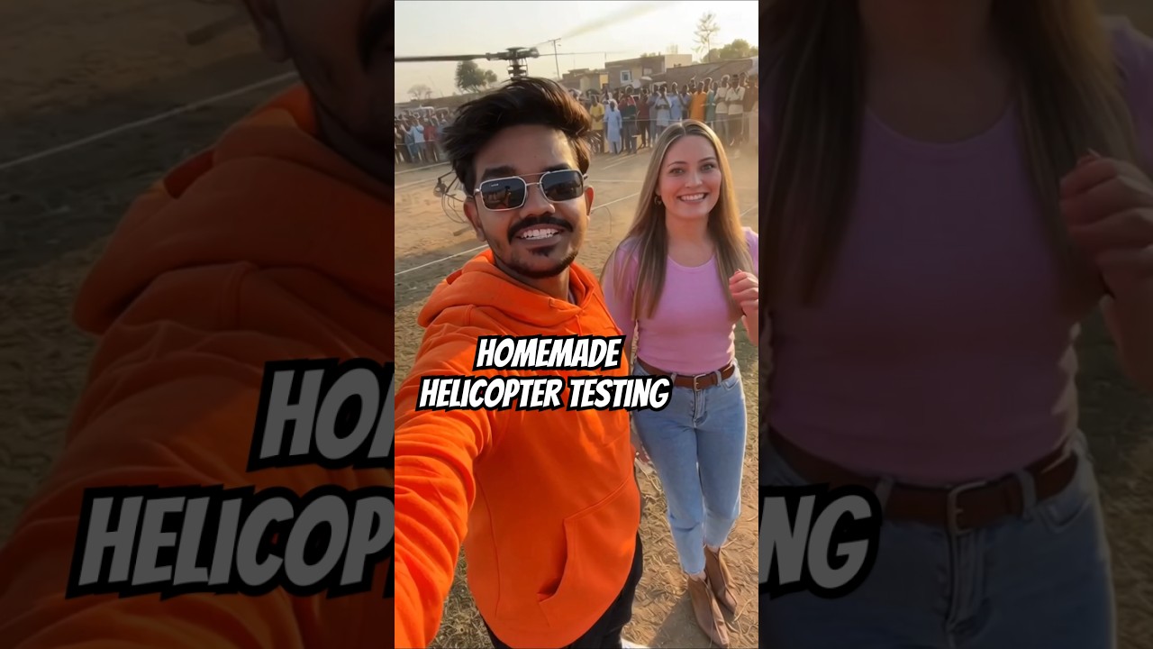 Homemade Helicopter Testing in Village with Russian girlfriend 🤯 