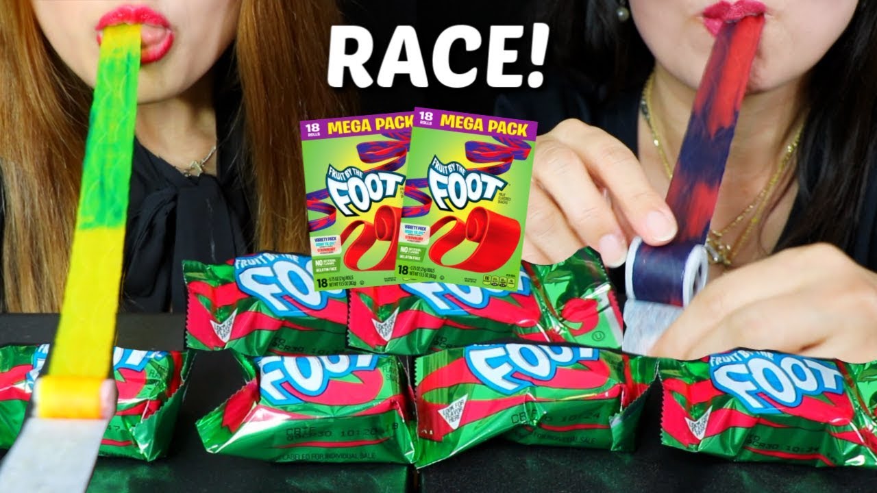 GUMMY RACE (FRUIT BY THE FOOT) MUKBANG CHALLENGE Kim&Liz Too YouTube