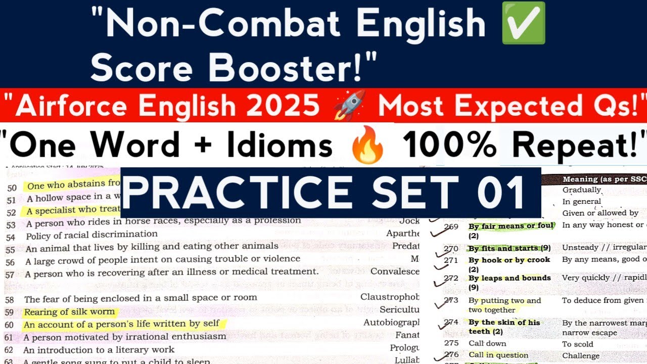 Airforce Non-Combat 2025 ✈️ English Practice Set 🔥 One Word Substitution + Idioms & Phrases"