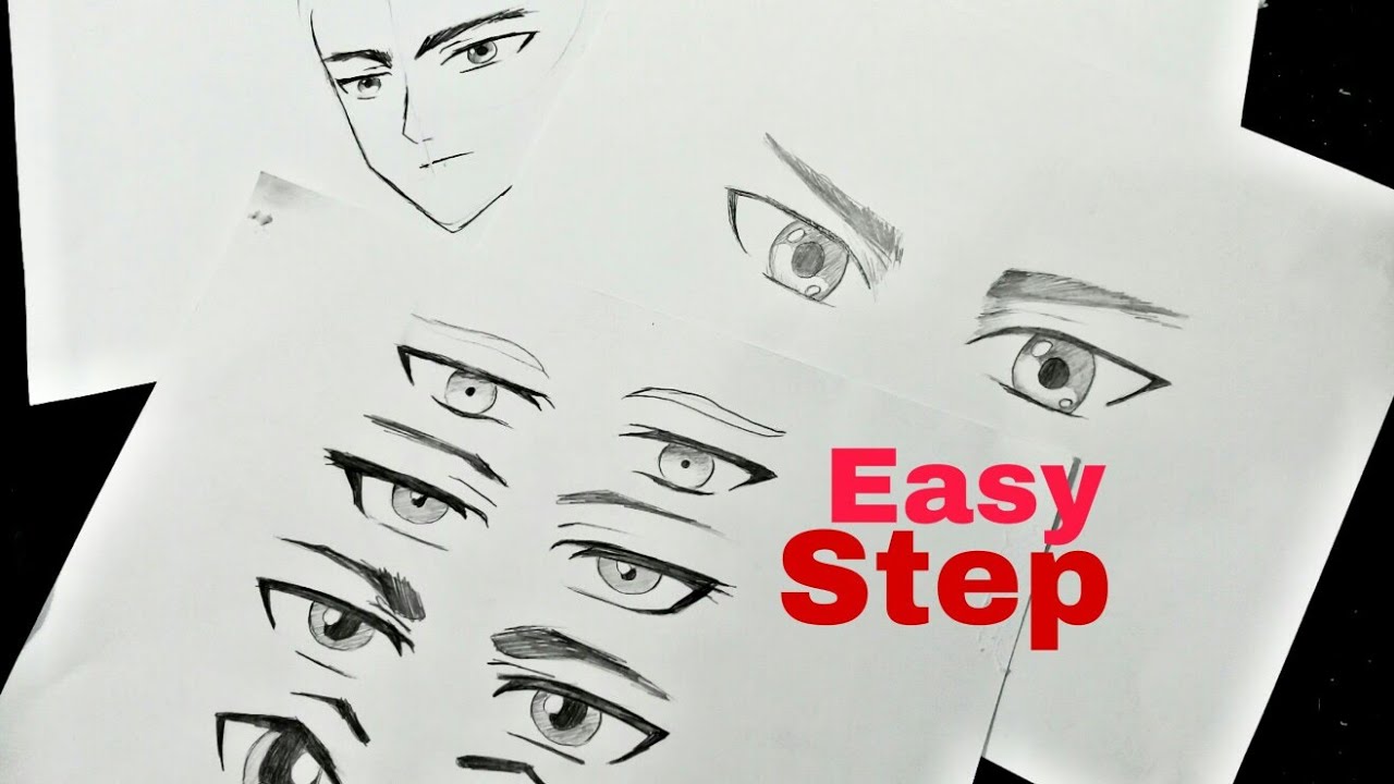 How to draw anime eyes front view – different styles, ages, male