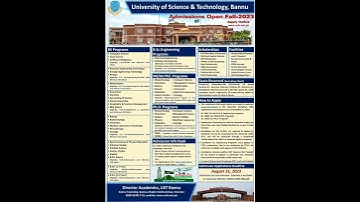 University of Science & Technology (UST), Bannu admission Open in BS, MPhil & PhD Programs.