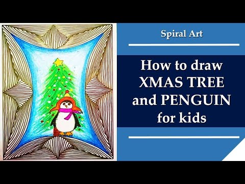 How to Draw PENGUIN with CHRISTMAS TREE [ Spiral Art ] for Kids ...