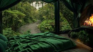 Rainy Forest Bedroom Ambience – Gentle Rainfall, Cozy Fireplace & Deep Sleep Retreat