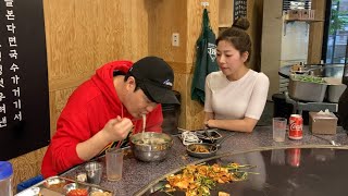 [SUB] Korean BBQ on a large iron plate (mukbang)